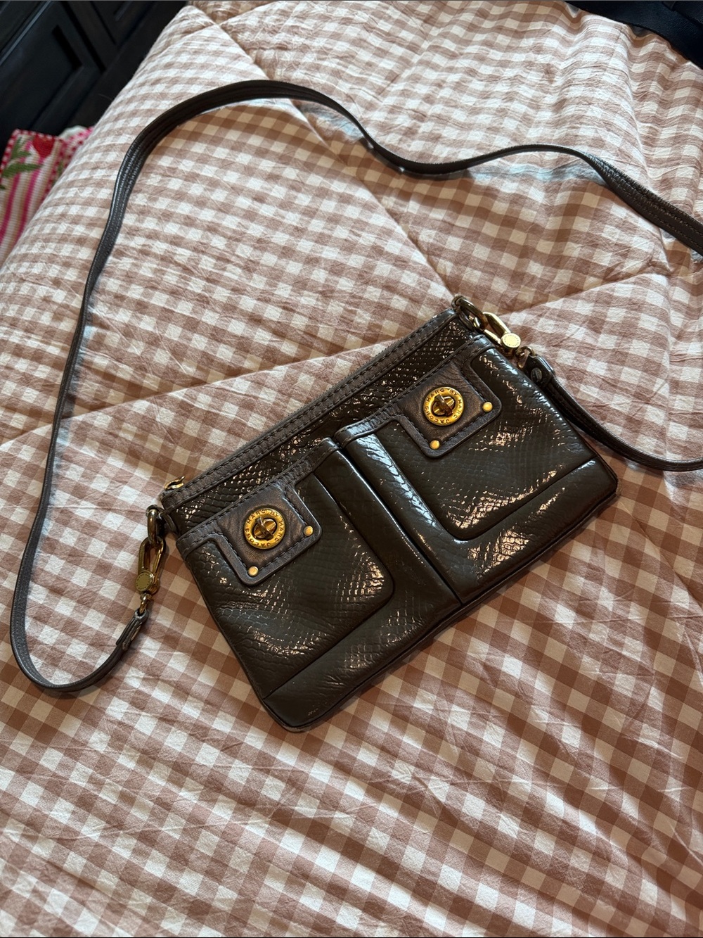 Marc by Marc Jacobs Black Patent Leather Crossbody with Gold Hardware